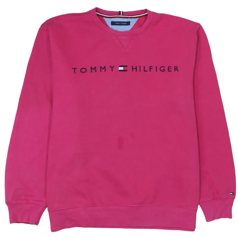 Tommy Hilfiger Pink Sweatshirt Men’s XLarge Embroidered Logo Crewneck Pullover Fleece Top sold by Vintage Club