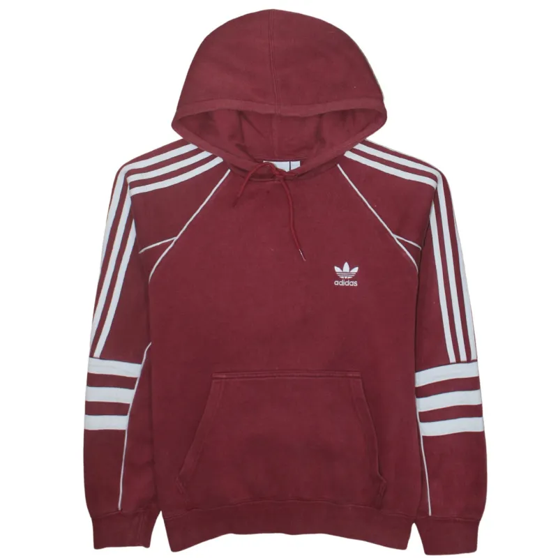 Adidas Burgundy Red Hoodie Men's Small Embroidered Trefoil Logo Three Stripe Pullover Sweatshirt sold by Vintage Club