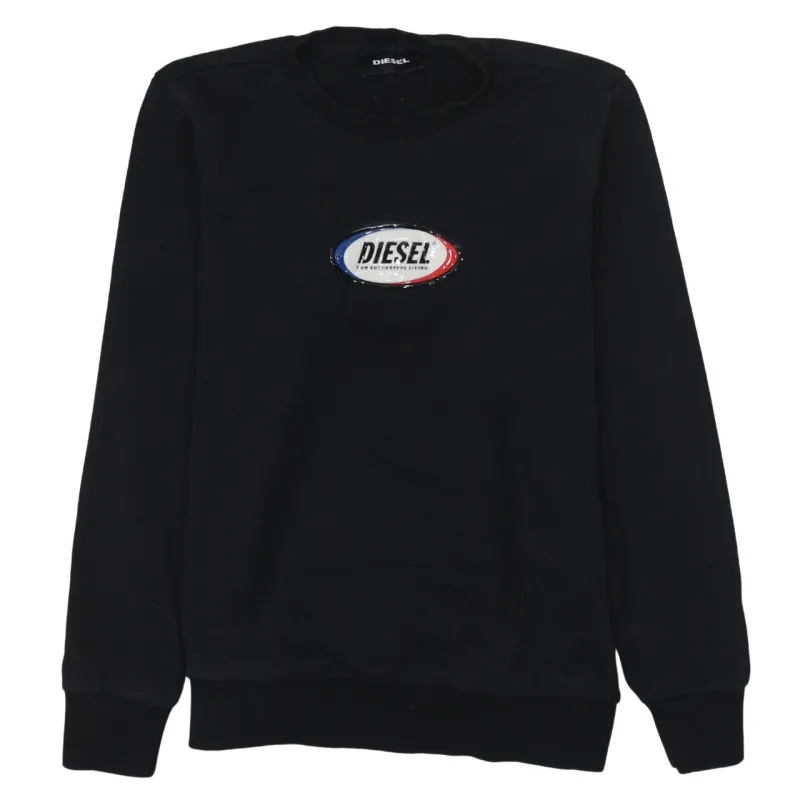 Diesel Black Sweatshirt Men's Small Embroidered Chest Logo Crewneck Pullover Jumper made by Diesel