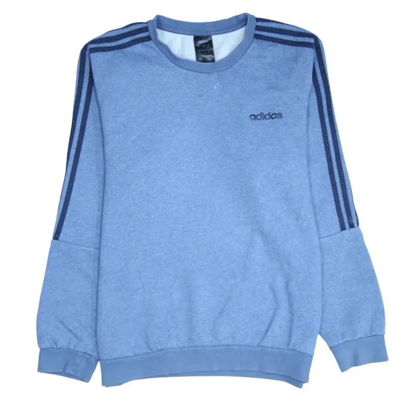 Adidas Light Blue Sweatshirt Women's Large Three Stripe Sleeves Embroidered Logo Pullover Top sold by Vintage Club