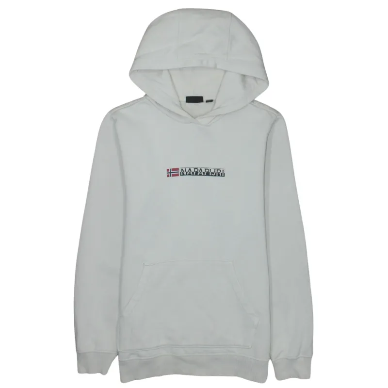 Napapijri Cream Hoodie Men's XSmall Embroidered Chest Logo Front Pocket Pullover Sweatshirt sold by Vintage Club