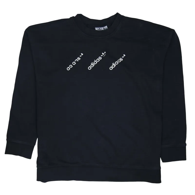 Adidas Black Sweatshirt Women’s Large Printed Triple Logo Crewneck Pullover Fleece Top sold by Vintage Club