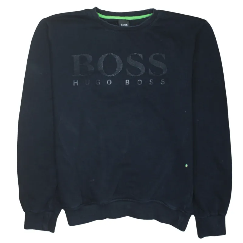 HUGO BOSS Black Sweatshirt Women's Large Embossed Logo Crewneck Ribbed Cuffs Pullover sold by Vintage Club