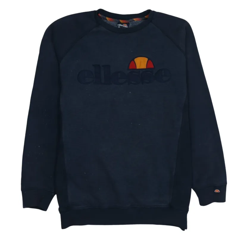 Ellesse Navy Blue Sweatshirt Women's XLarge Embroidered Chest Logo Crewneck Pullover Fleece Top made by Ellesse
