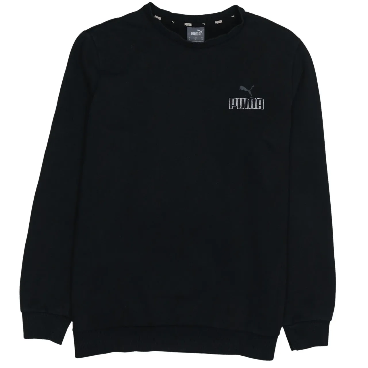 Puma Black Sweatshirt Men's Medium Embroidered Chest Logo Ribbed Cuffs Crewneck Pullover sold by Vintage Club