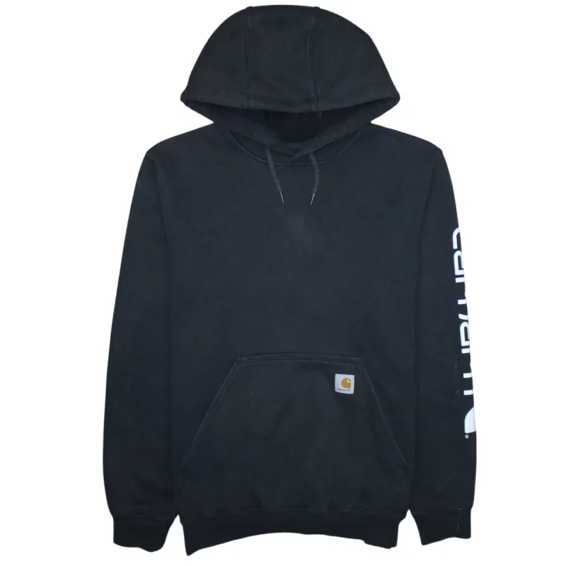 Carhartt Black Hoodie Men's Small Sleeve Logo Front Pocket Pullover Sweatshirt sold by Vintage Club