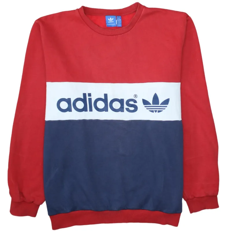 Adidas Red Navy Sweatshirt Men's XLarge Big Trefoil Printed Logo Crewneck Pullover Top made by Adidas