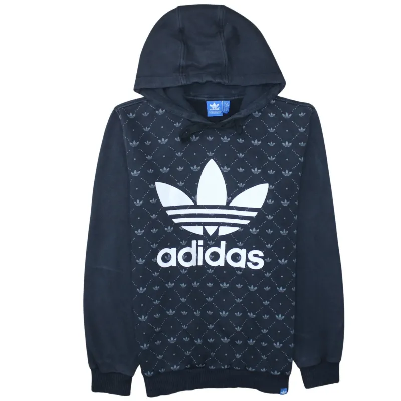 Adidas Black Hoodie Men’s Medium Big Trefoil Printed Logo Patterned Front Sweatshirt sold by Vintage Club