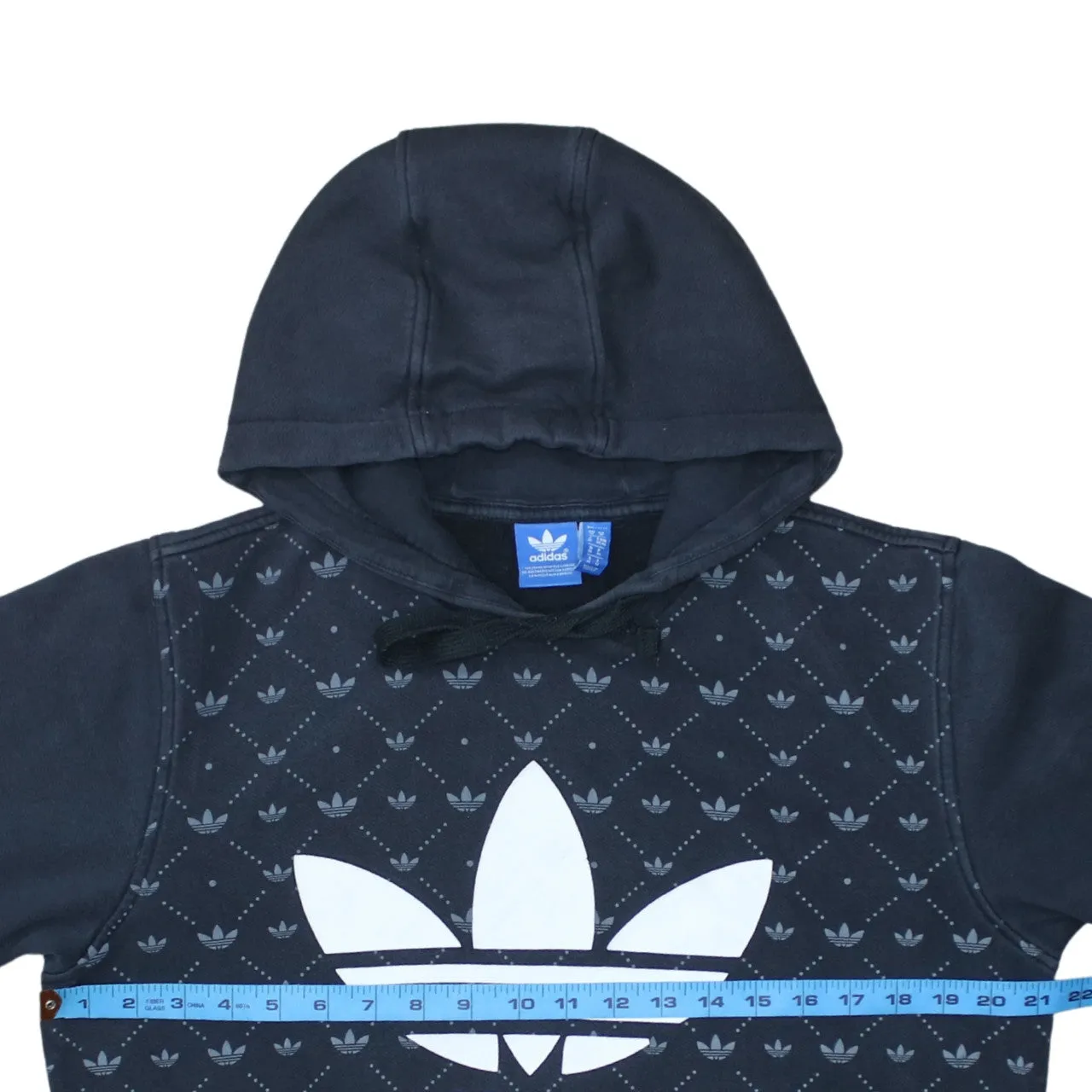 Adidas Black Hoodie Men’s Medium Big Trefoil Printed Logo Patterned Front Sweatshirt sold by Vintage Club product image thumbnail 5