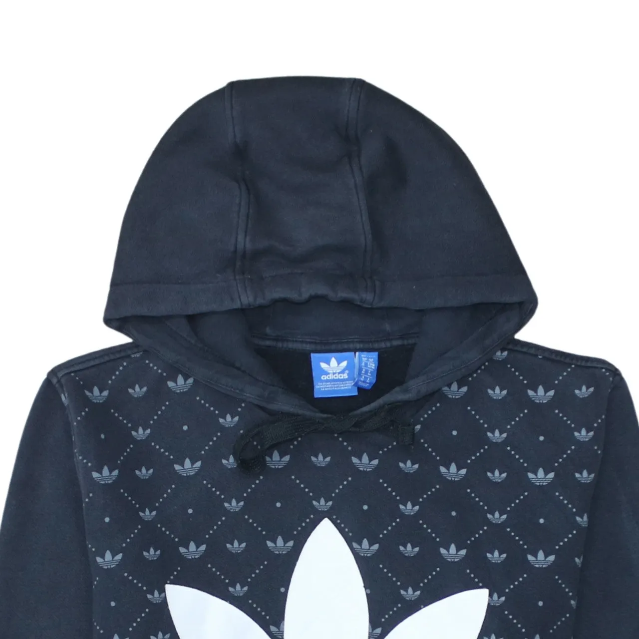 Adidas Black Hoodie Men’s Medium Big Trefoil Printed Logo Patterned Front Sweatshirt sold by Vintage Club product image thumbnail 3