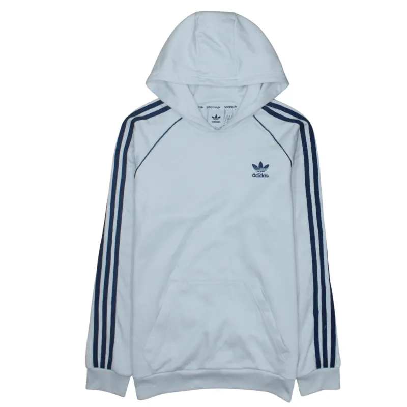 Adidas White Hoodie Women’s Medium Three Stripe Sleeves Embroidered Trefoil Logo Pullover sold by Vintage Club
