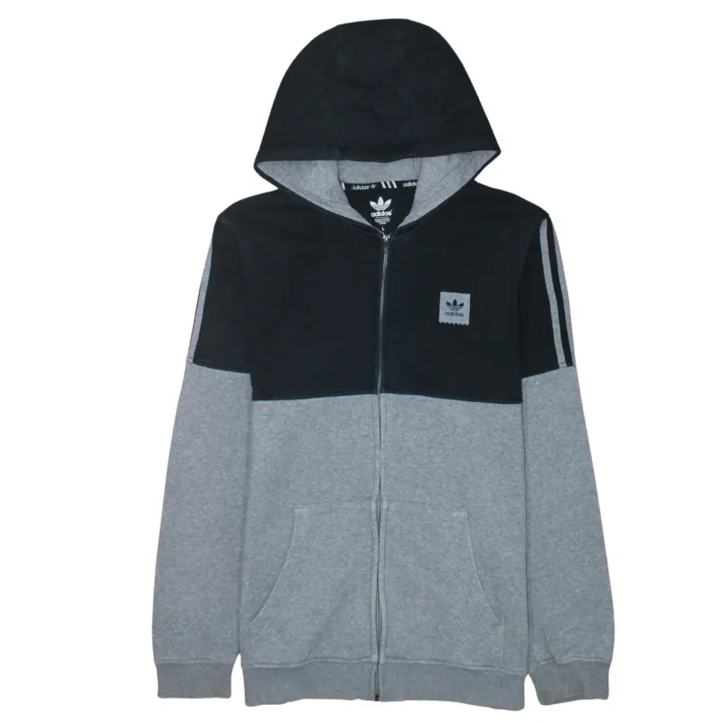 Adidas Black Grey Hoodie Women’s Large Full Zip Three Stripes Logo Sweatshirt Top sold by Vintage Club