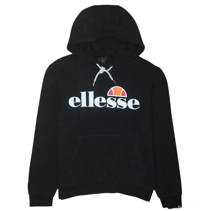 Ellesse Black Hoodie Women’s Large Printed Front Logo Drawstring Hood Front Pocket Sweatshirt made by Ellesse