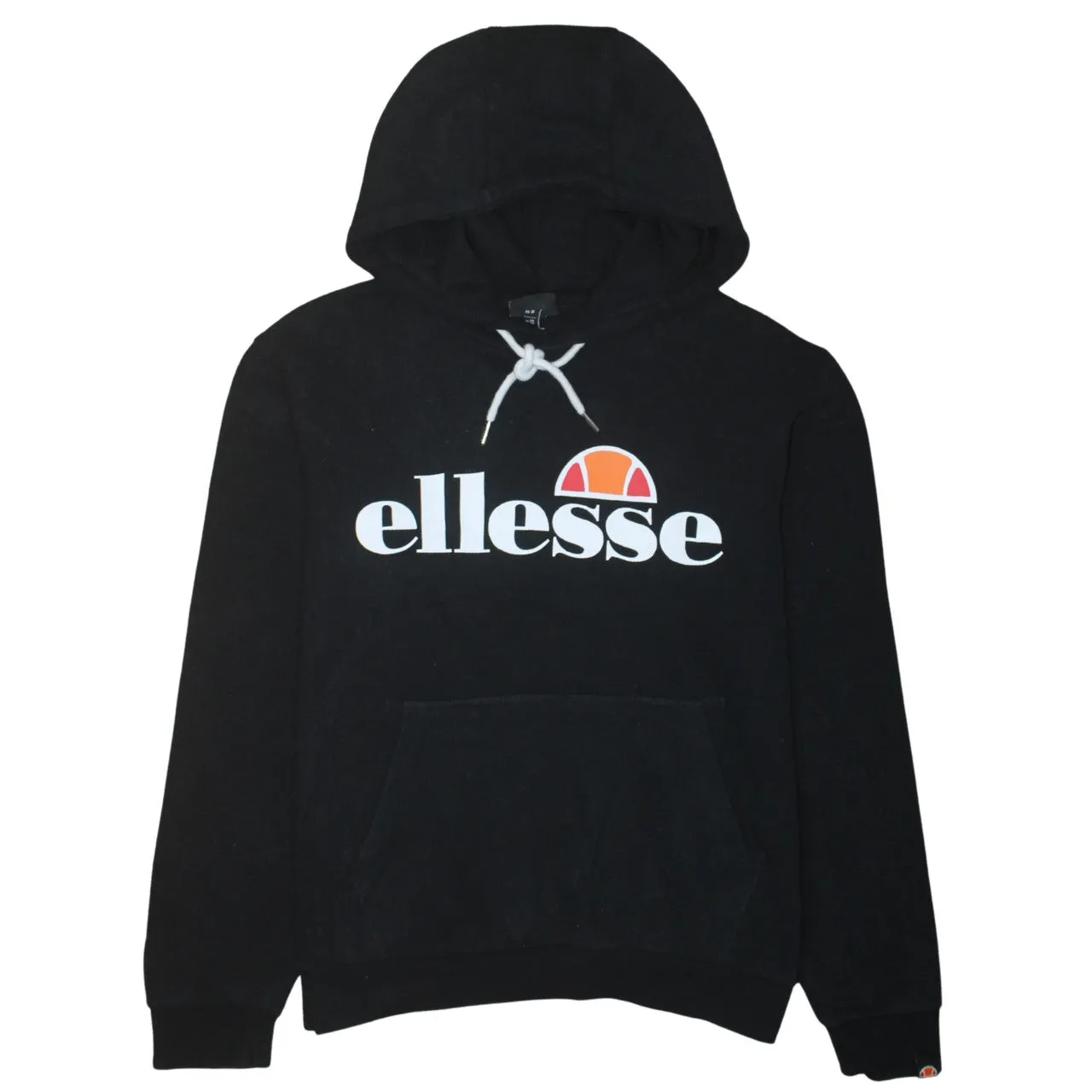 Ellesse Black Hoodie Women’s Large Printed Front Logo Drawstring Hood Front Pocket Sweatshirt sold by Vintage Club