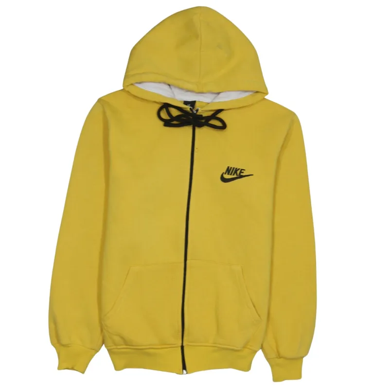 Nike Yellow Full Zip Hoodie Women’s Medium Printed Swoosh Logo Front Pockets Sweatshirt sold by Vintage Club