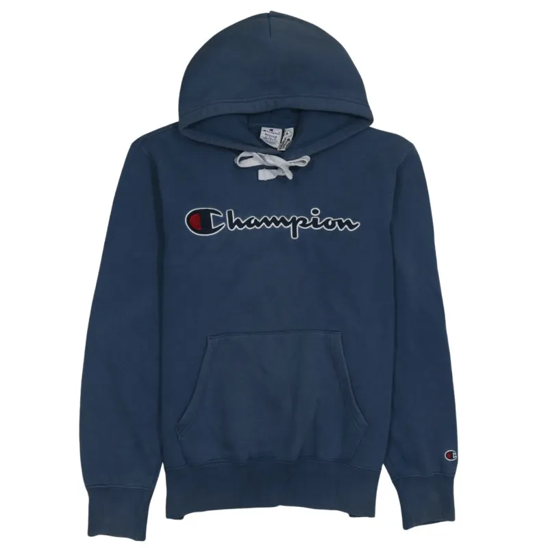 Champion Navy Blue Hoodie Men's Medium Embroidered Script Logo Front Pocket Pullover Sweatshirt sold by Vintage Club