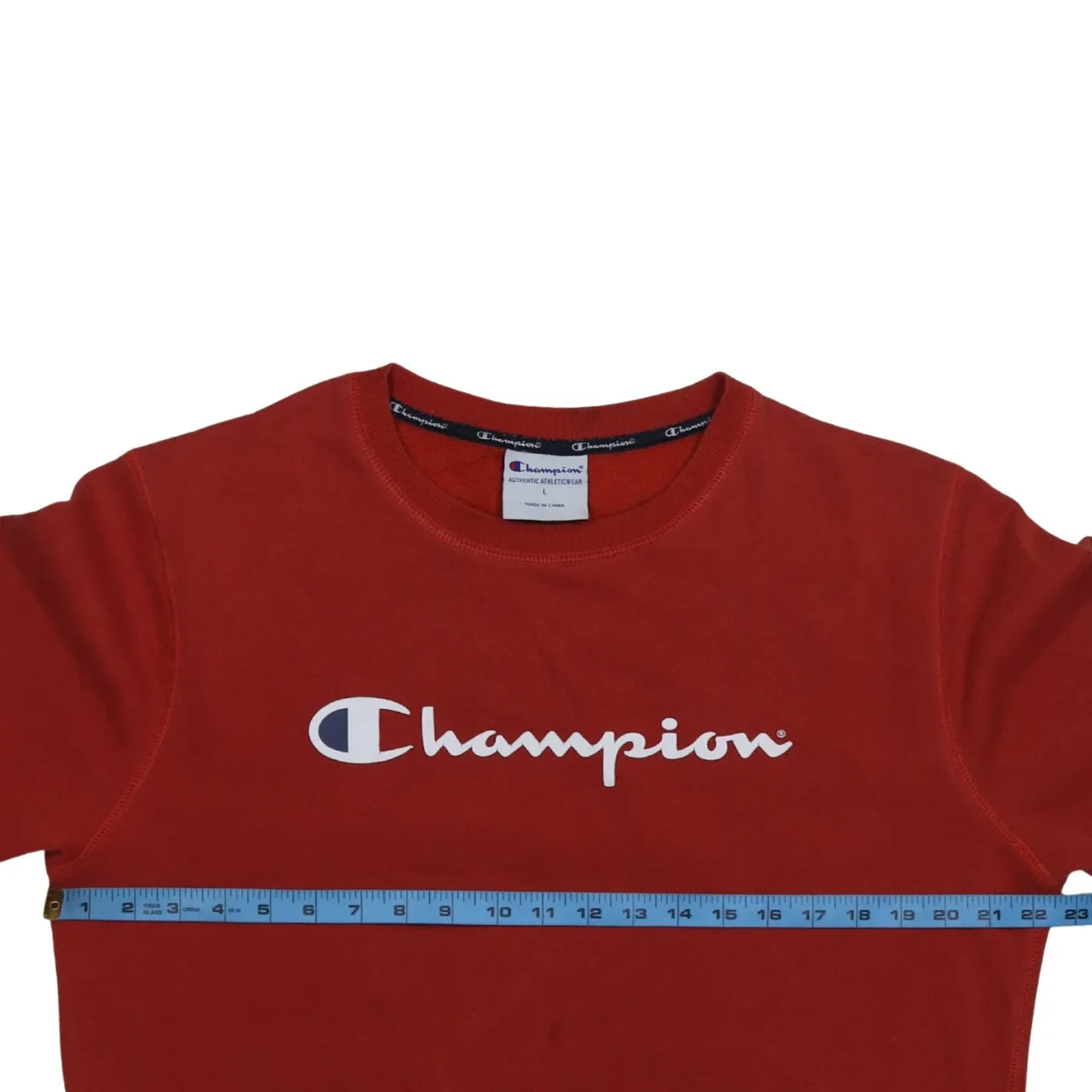 Champion Burgundy Red Sweatshirt Women’s Large Printed Script Logo Crewneck Pullover Fleece Top sold by Vintage Club product image thumbnail 5