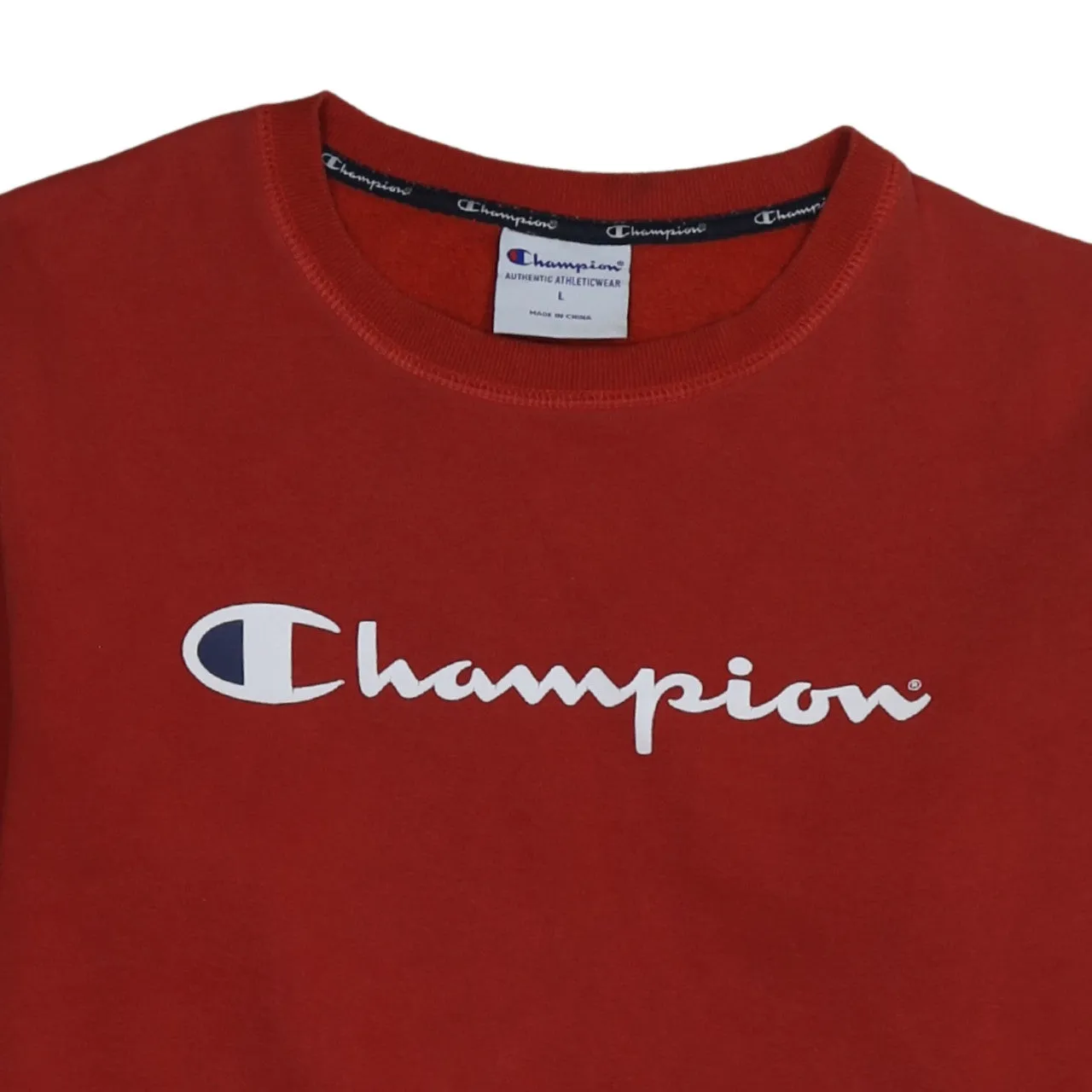 Champion Burgundy Red Sweatshirt Women’s Large Printed Script Logo Crewneck Pullover Fleece Top sold by Vintage Club product image thumbnail 3