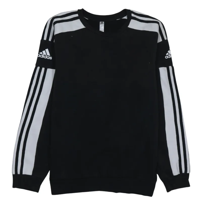 Adidas Black Sweatshirt Men’s Small Embroidered Sleeve Logos Three Stripe Crewneck Pullover sold by Vintage Club