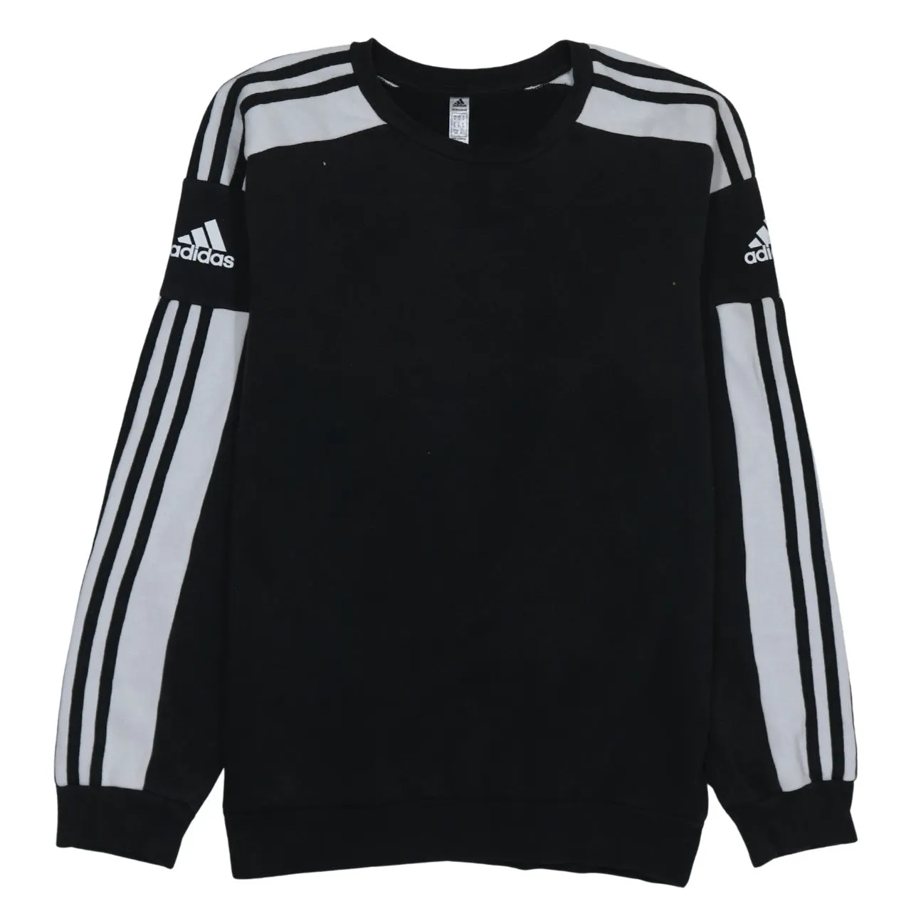 Adidas Black Sweatshirt Men’s Small Embroidered Sleeve Logos Three Stripe Crewneck Pullover sold by Vintage Club