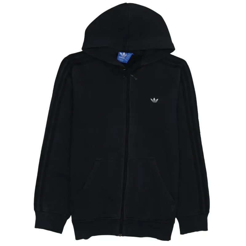Adidas Black Zip Hoodie Women’s Large Trefoil Logo Three Stripe Sleeves Sweatshirt sold by Vintage Club