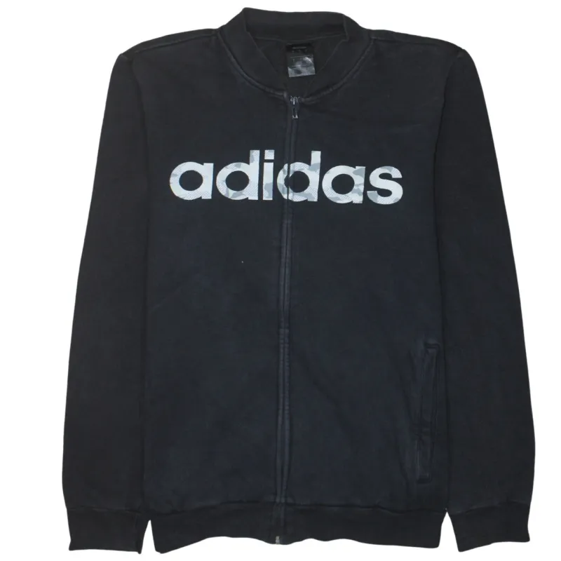 Adidas Black Full Zip Sweatshirt Men’s Medium Printed Logo Pockets Fleece Jacket Top sold by Vintage Club