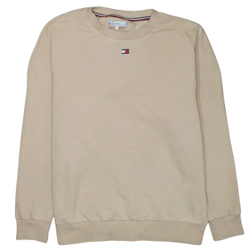 Tommy Hilfiger Beige Cream Sweatshirt Men’s Small Embroidered Flag Logo Crewneck Pullover made by Tommy Hilfiger