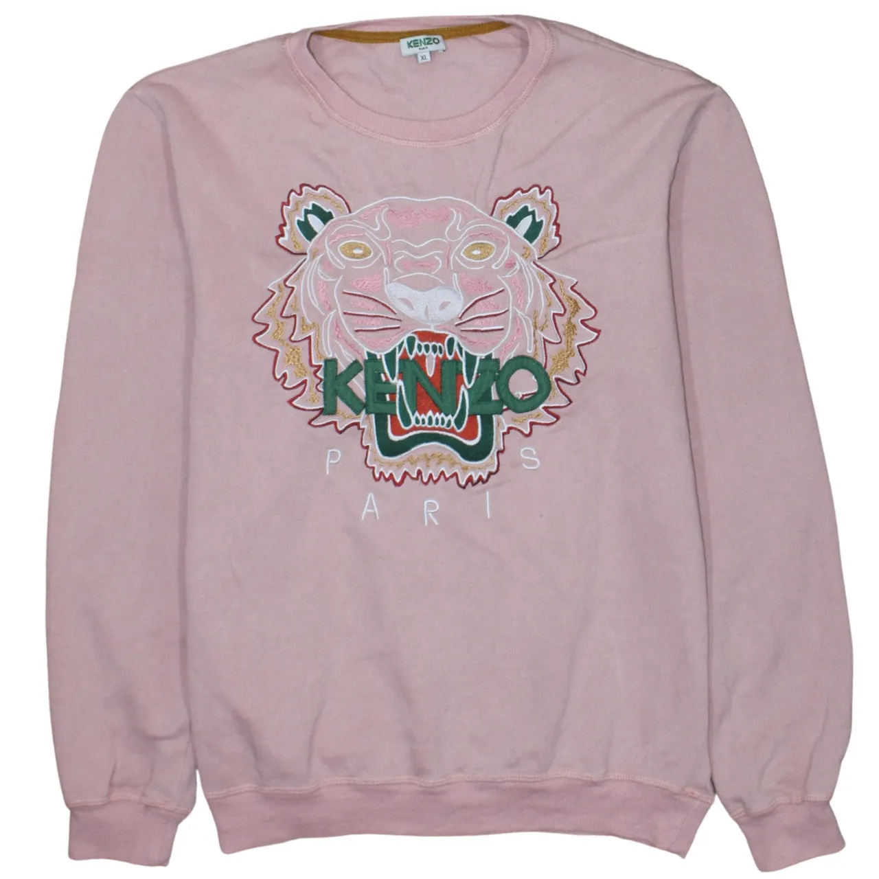 Kenzo Pink Tiger Sweatshirt Women's XLarge Embroidered Logo Crewneck Pullover Fleece Top sold by Vintage Club