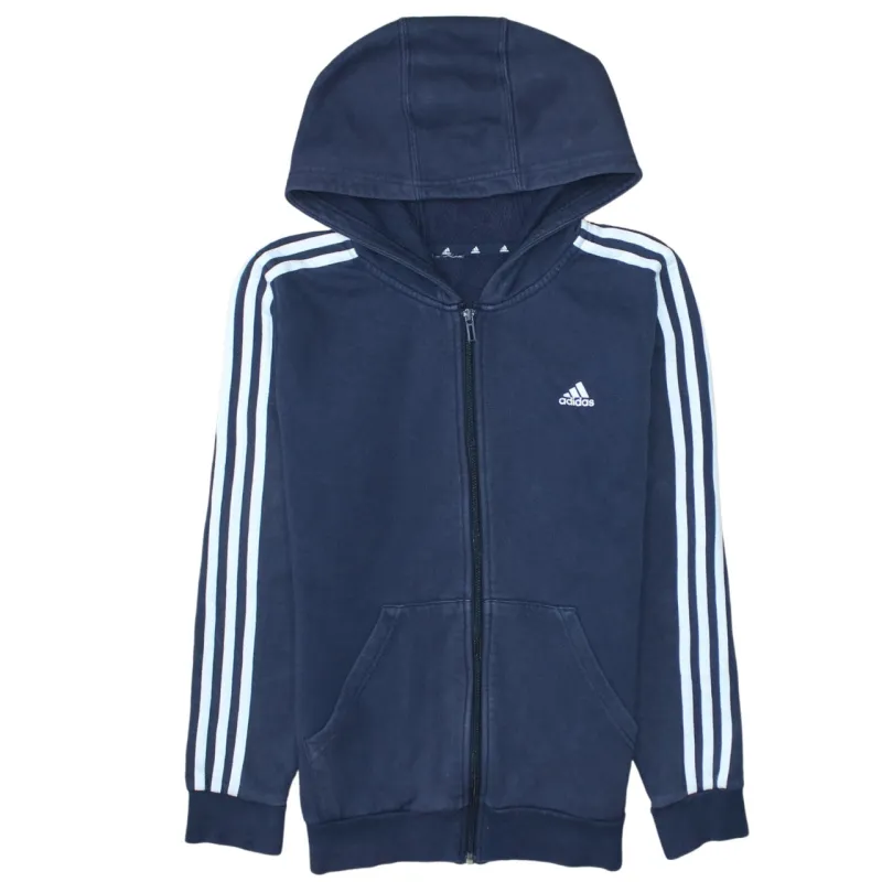Adidas Navy Blue Hoodie Men's XSmall Full Zip Three Stripe Sleeves Embroidered Logo Sweatshirt sold by Vintage Club