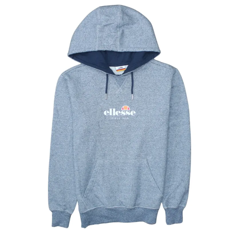 Ellesse Blue Marl Hoodie Men's XSmall Printed Logo Drawstring Hood Front Pocket Sweatshirt sold by Vintage Club