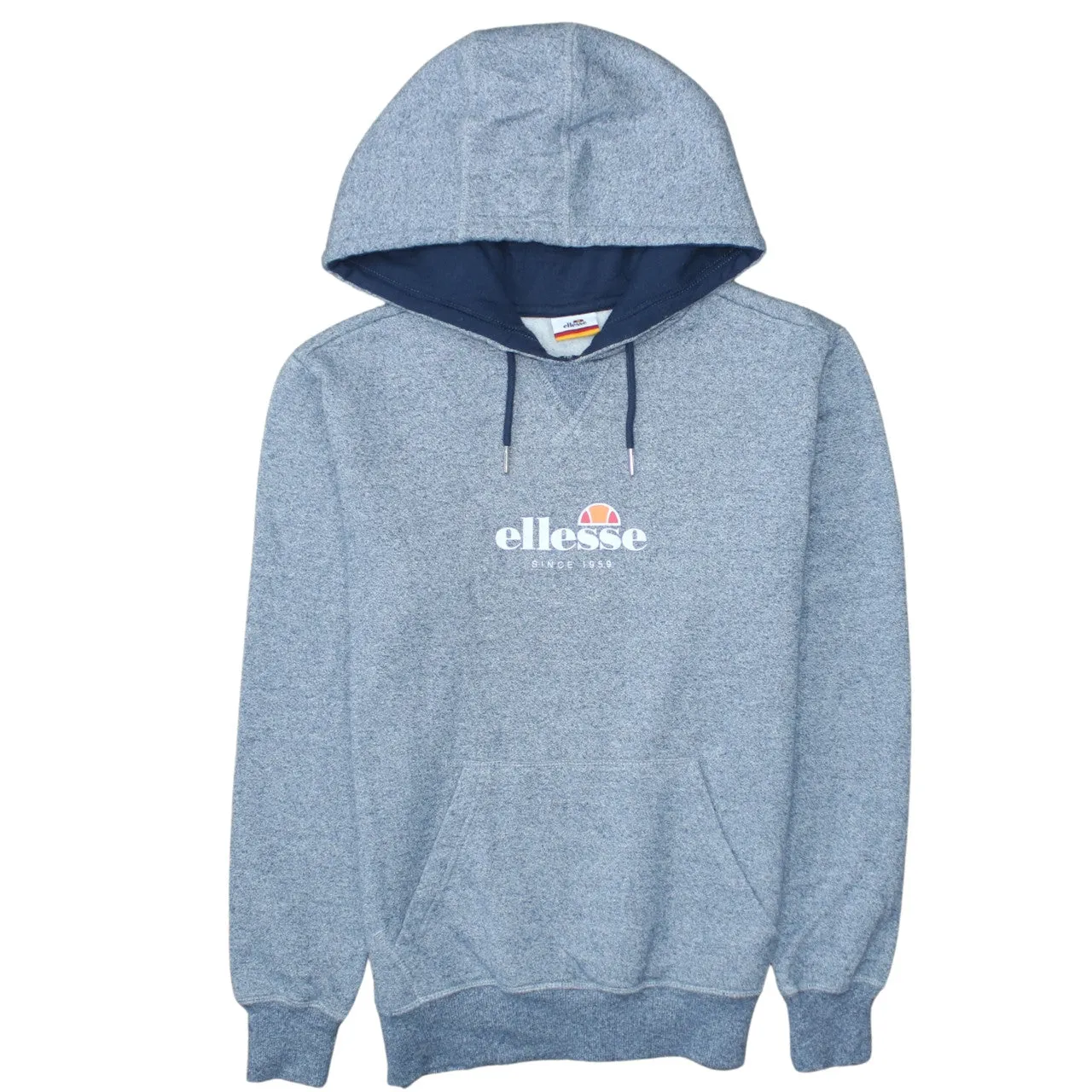 Ellesse Blue Marl Hoodie Men's XSmall Printed Logo Drawstring Hood Front Pocket Sweatshirt sold by Vintage Club