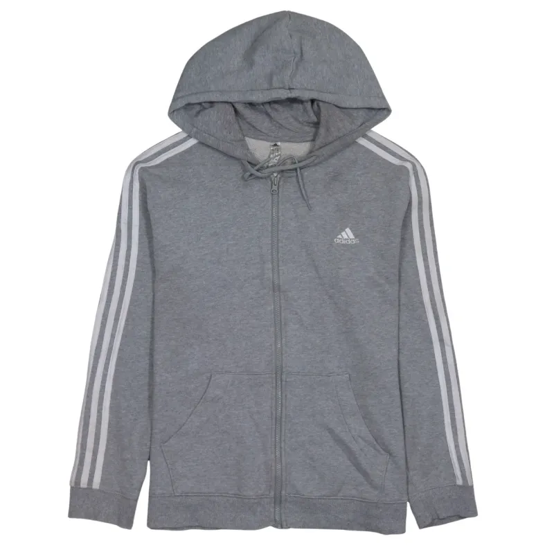 Adidas Grey Zip Hoodie Women’s Large Three Stripe Sleeves Printed Logo Sweatshirt Top sold by Vintage Club