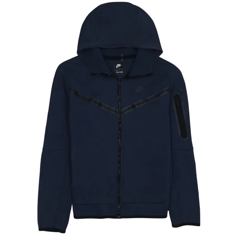 Nike Navy Blue Full Zip Hoodie Men’s Small Arm Pocket Chevron Detail Hooded Sweatshirt sold by Vintage Club