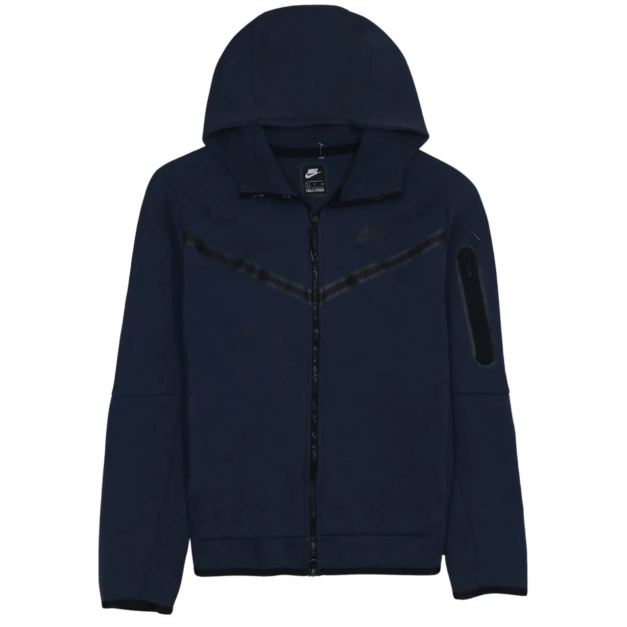 Nike Navy Blue Full Zip Hoodie Men’s Small Arm Pocket Chevron Detail Hooded Sweatshirt sold by Vintage Club
