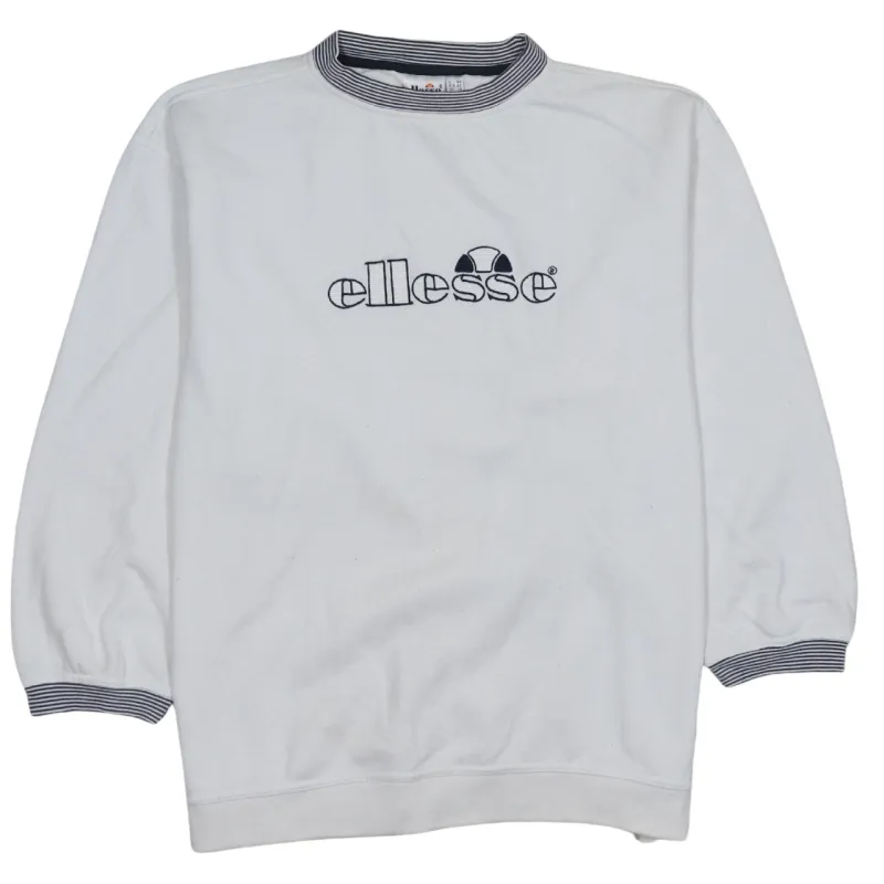 Ellesse White Sweatshirt Women’s XLarge Embroidered Logo Stripe Collar Cuffs Pullover Jumper made by Ellesse