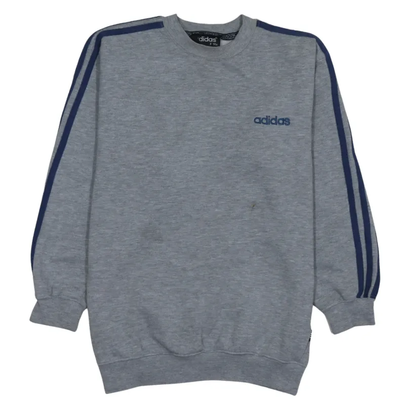 Adidas Grey Sweatshirt Women’s Large Navy Three Stripe Sleeves Embroidered Logo Pullover made by Adidas