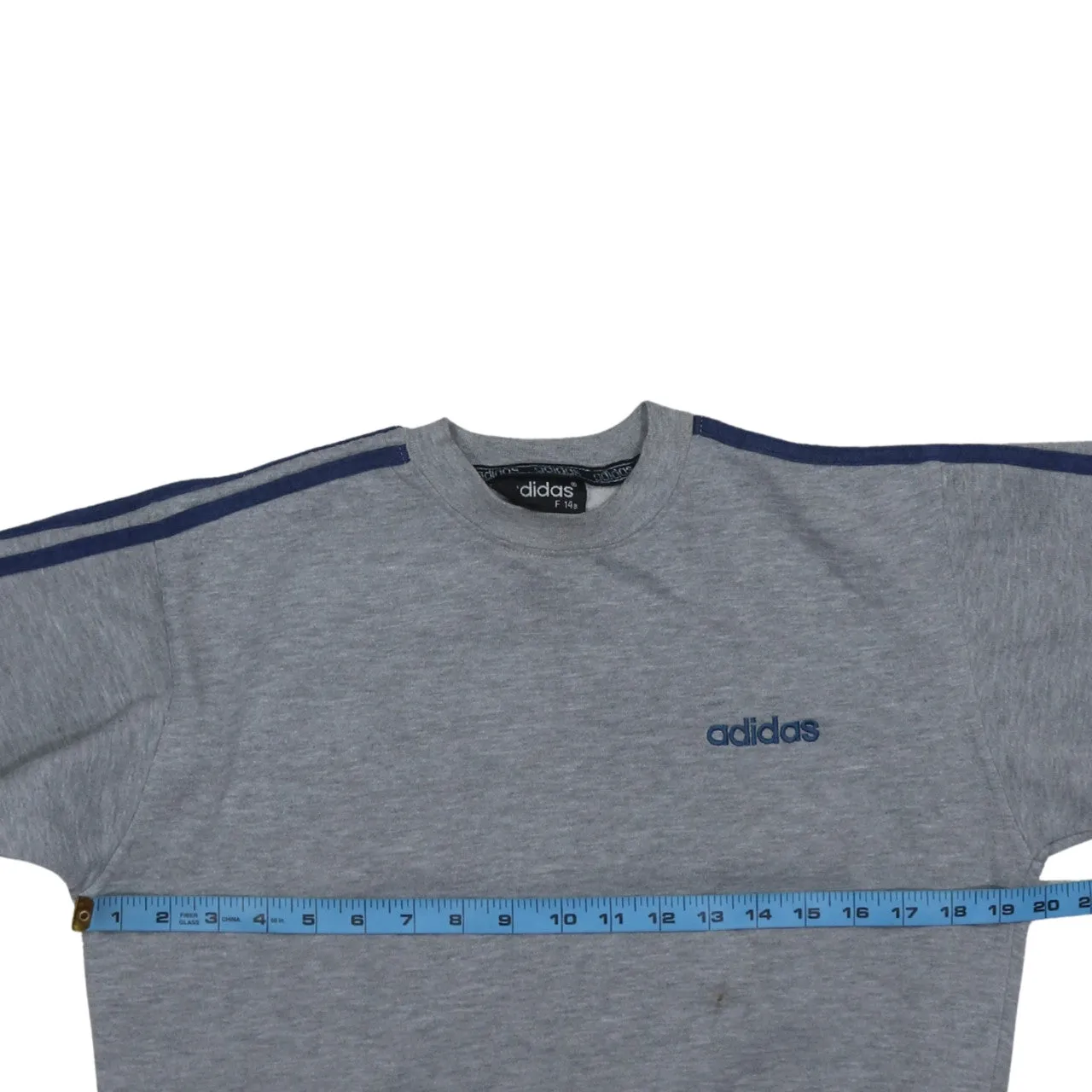 Adidas Grey Sweatshirt Women’s Large Navy Three Stripe Sleeves Embroidered Logo Pullover sold by Vintage Club product image thumbnail 5