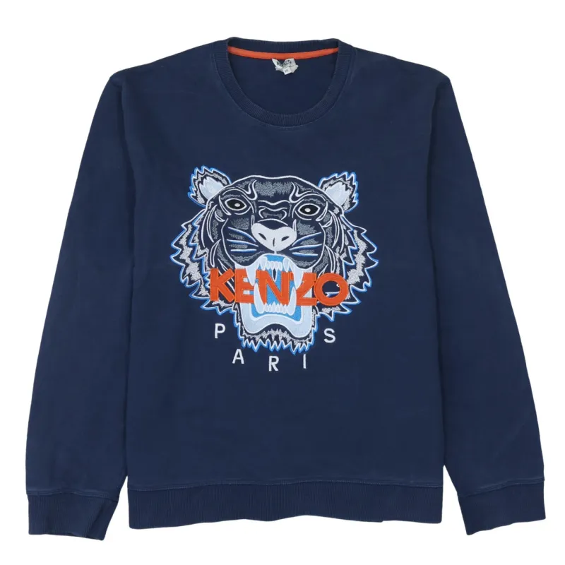 Kenzo Navy Blue Sweatshirt Women's XLarge Embroidered Tiger Logo Paris Crewneck Pullover sold by Vintage Club