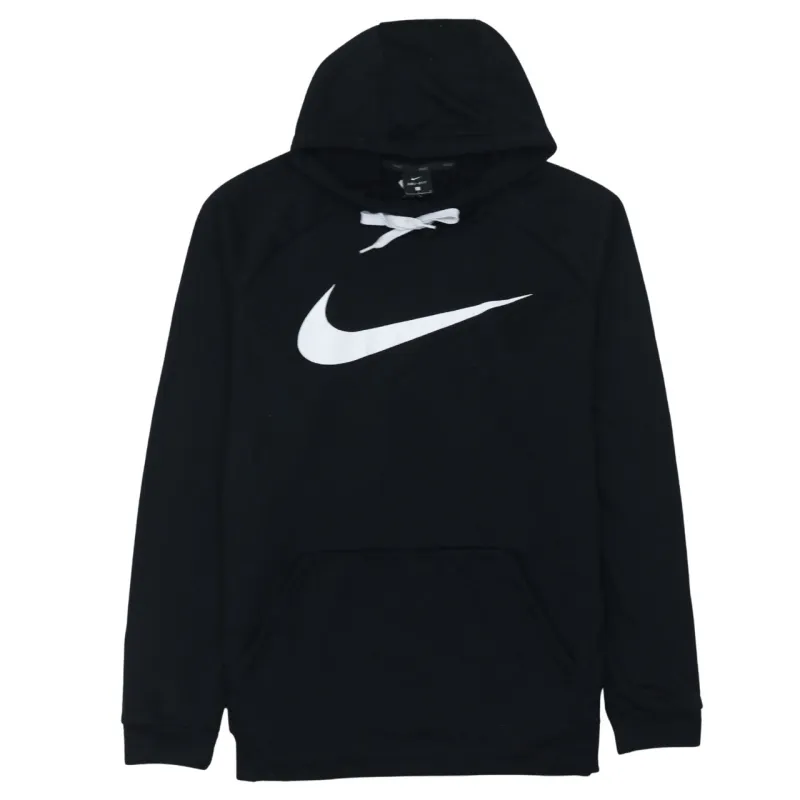 Nike Black Hoodie Women’s Large Printed Swoosh Logo Lace Neck Front Pocket Sweatshirt sold by Vintage Club