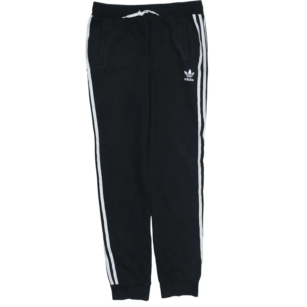 Adidas Black Joggers Women’s XLarge Trefoil Logo White Three Stripe Cuffed Sweatpants sold by Vintage Club
