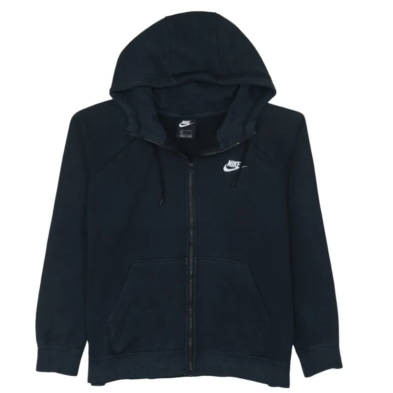 Nike Black Full Zip Hoodie Women’s Large Embroidered Swoosh Drawstring Pockets Sweatshirt sold by Vintage Club