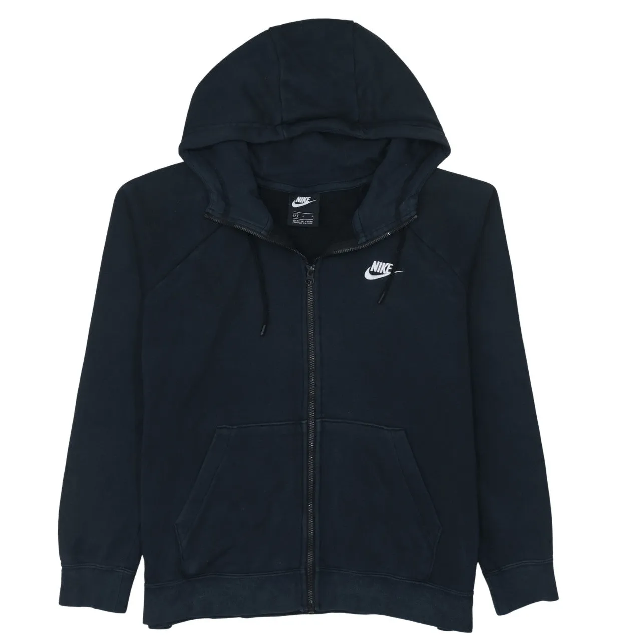 Nike Black Full Zip Hoodie Women’s Large Embroidered Swoosh Drawstring Pockets Sweatshirt sold by Vintage Club