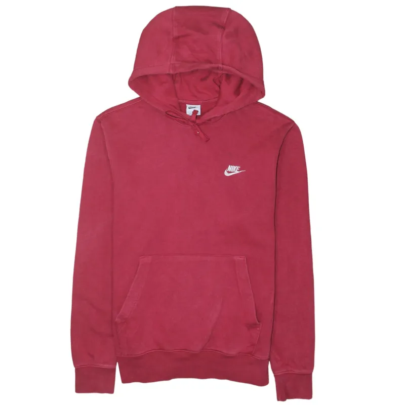 Nike Burgundy Red Hoodie Men's Small Printed Swoosh Logo Front Pocket Pullover Sweatshirt sold by Vintage Club