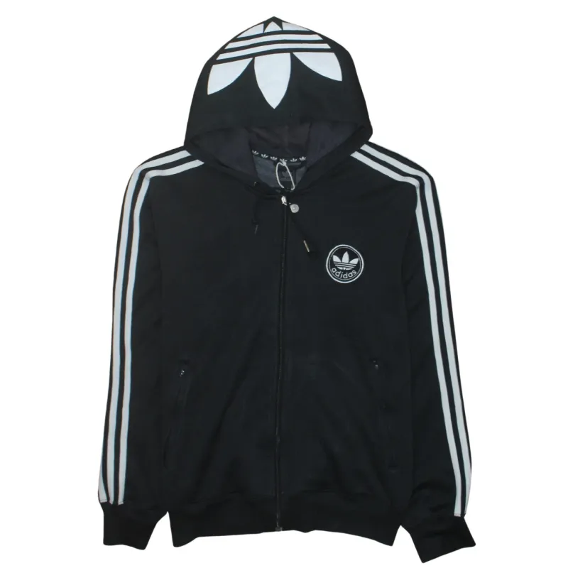 Adidas Black Full Zip Hoodie Women’s Large Trefoil Hood Three Stripe Sleeves Sweatshirt sold by Vintage Club