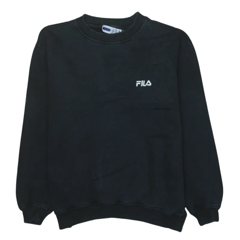 Fila Black Sweatshirt Men’s Medium Embroidered Chest Logo Ribbed Crewneck Pullover Top made by Fila