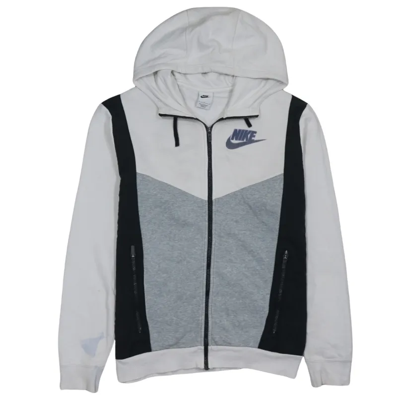 Nike White Grey Full Zip Hoodie Women’s Large Embroidered Logo Zip Pockets Sweatshirt sold by Vintage Club