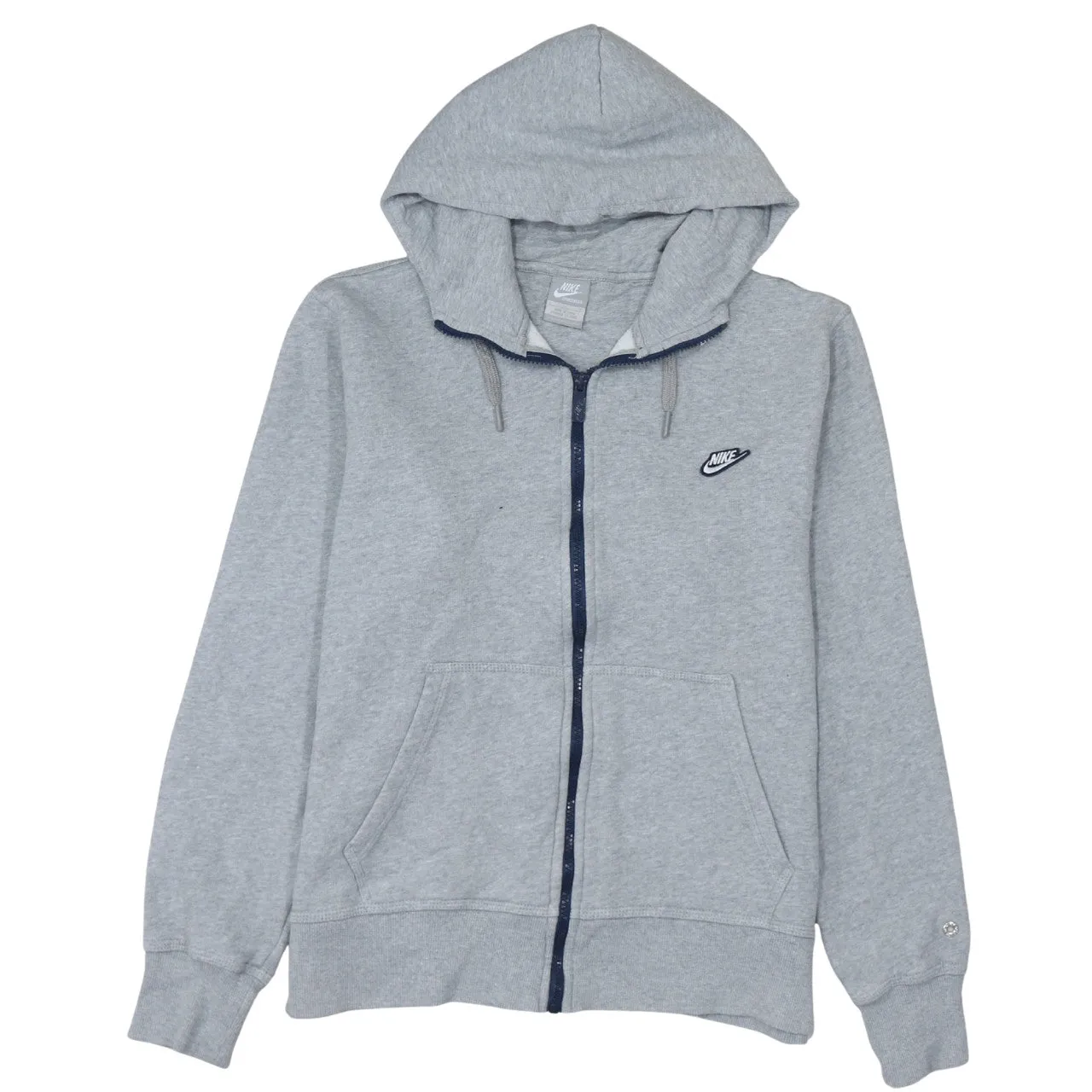 Nike Grey Full Zip Hoodie Women's Large Embroidered Chest Logo Split Pocket Sweatshirt sold by Vintage Club