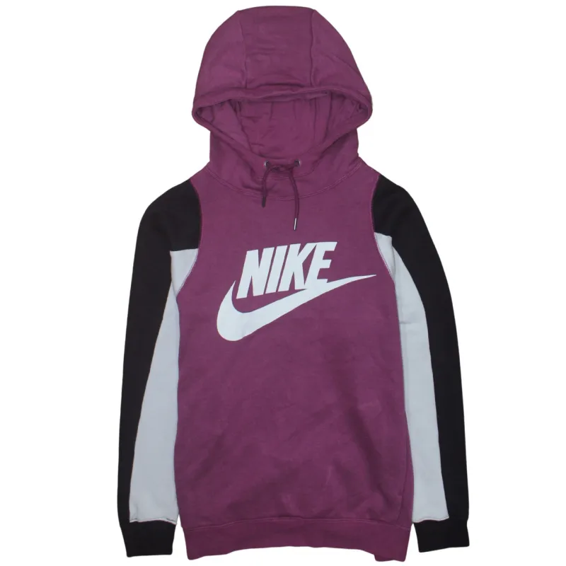 Nike Purple Colour Block Hoodie Women's Medium Printed Logo Pullover Sweatshirt Top sold by Vintage Club