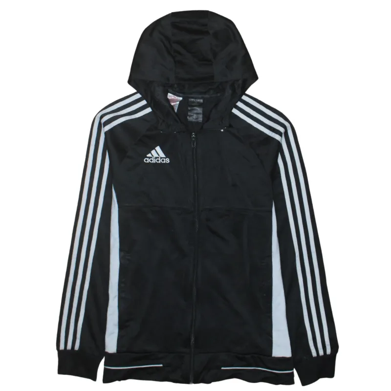 Adidas Black Full Zip Hoodie Women’s XLarge Three Stripe Sleeves Embroidered Logo Jacket sold by Vintage Club