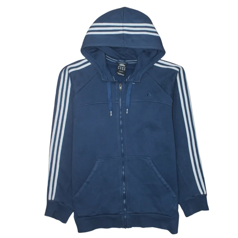 Adidas Navy Blue Full Zip Hoodie Men's XLarge Three Stripe Sleeves Embroidered Logo Sweatshirt sold by Vintage Club